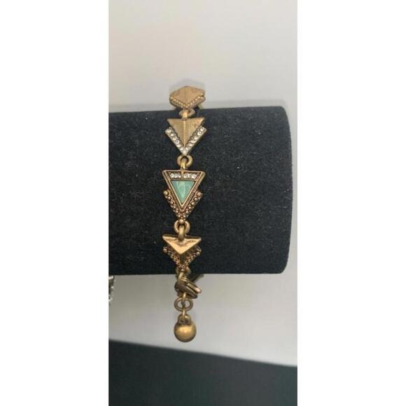 Antiqued Gold Tone Arrow Link Bracelet W Rhinestones Boho Southwestern Western - Picture 2 of 6